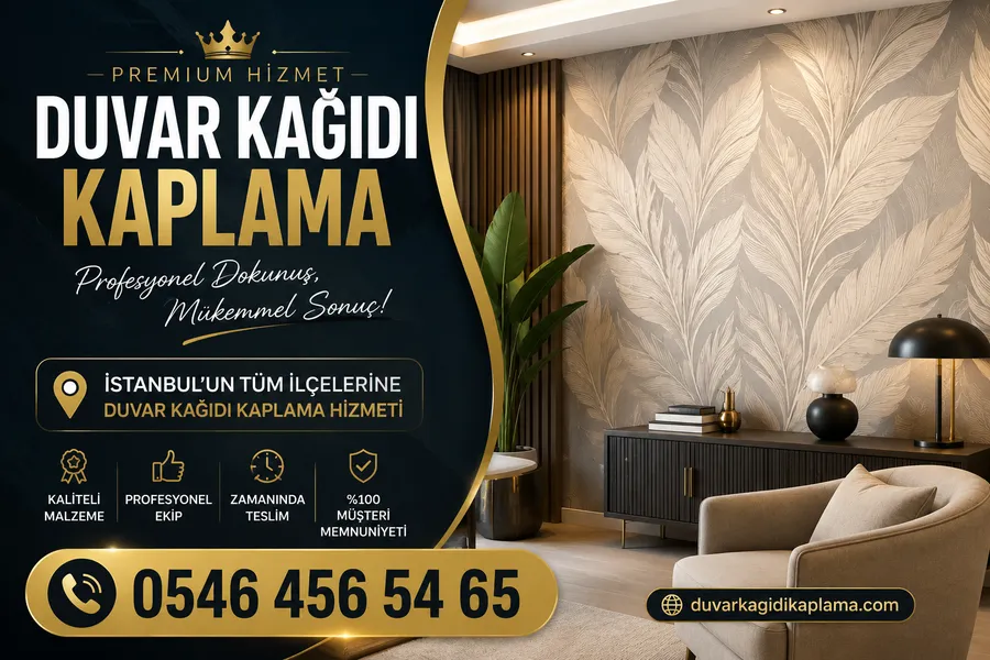 İstanbul'da salon duvarına uygulanmış desenli duvar kağıdı
